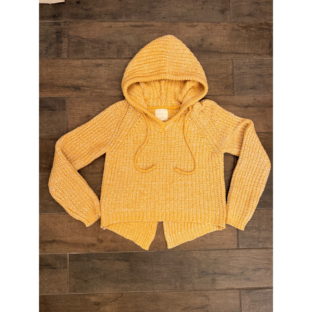 Ultra Flirt Womens Mustard Yellow Marled Knit Hoodie Sweater Split Hem